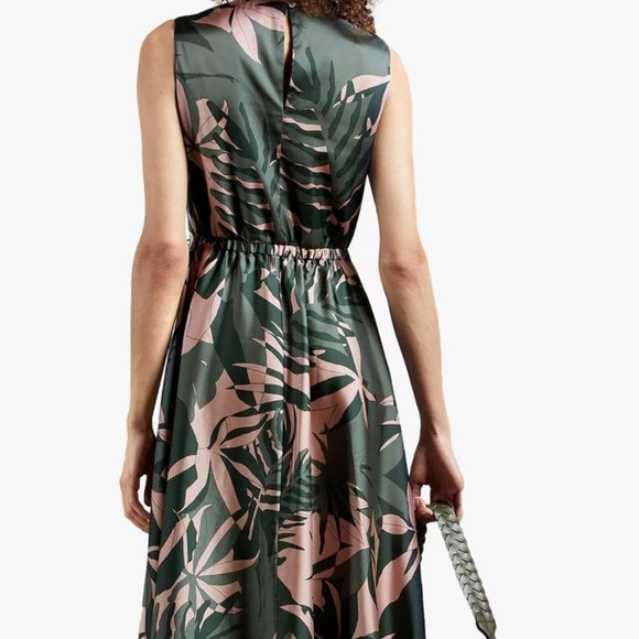 Ted Baker Dagny Exotic Palm Leaf Fit and Flare Draw cord  Print Dress - Picture 6 of 16